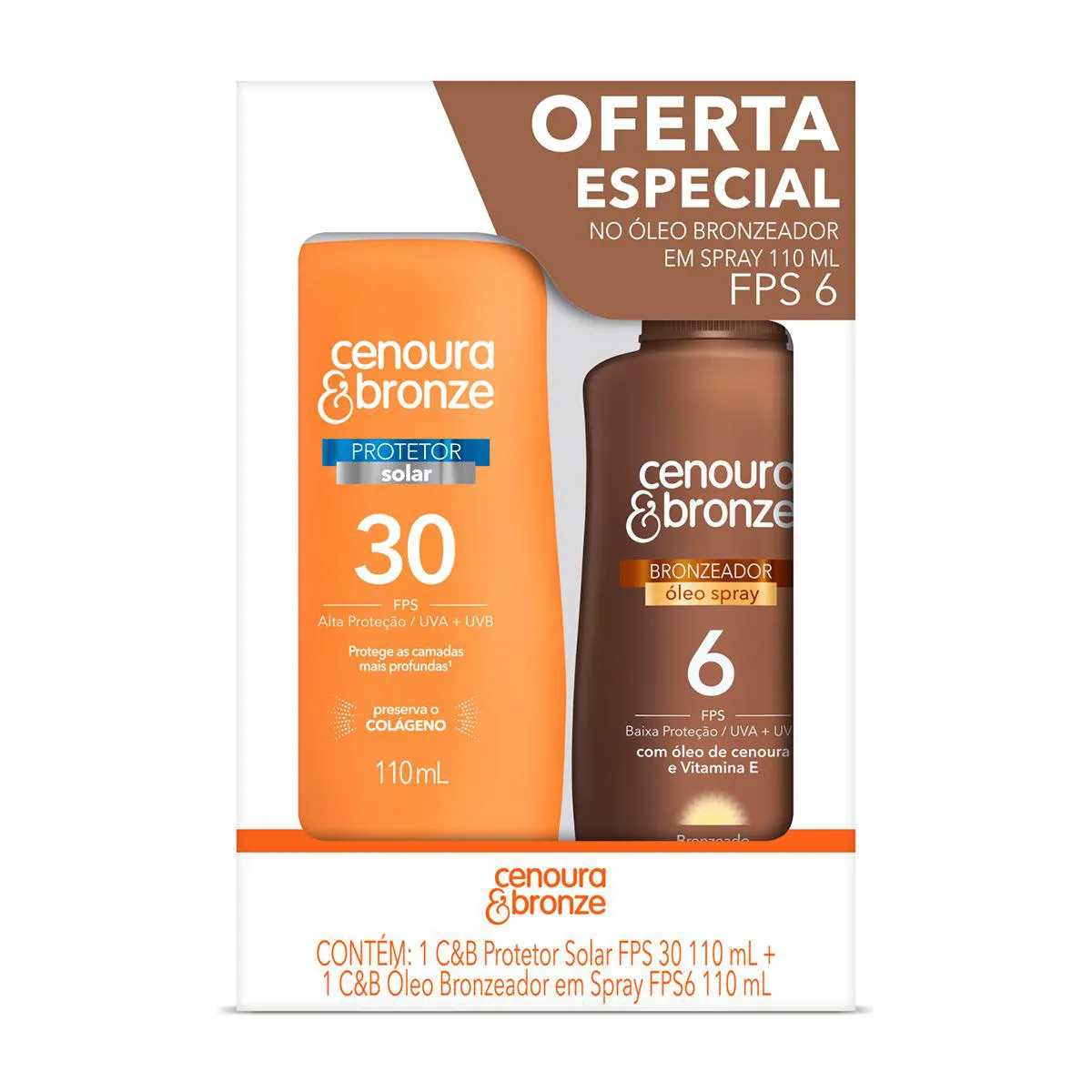 CENOURA & BRONZE KIT PROTETOR SOLAR FPS 30 110ML + OLEO BRONZEADOR SPRAY FPS6 110ML